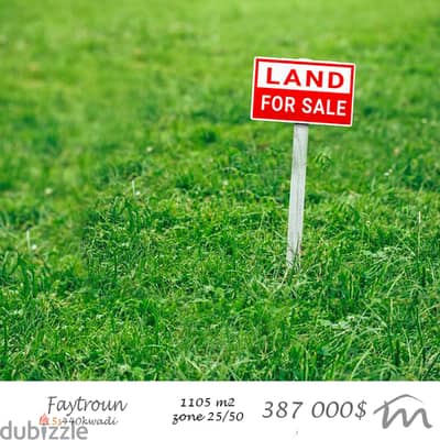 Faytroun | 1,105m² Land | Road Access | Zone 25/50