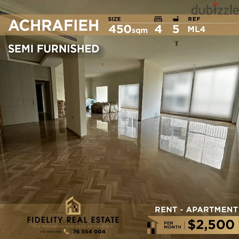 Apartment for rent in Achrafieh semi furnished ML4 0