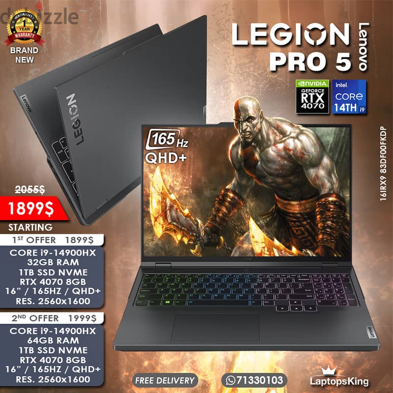 Lenovo Legion Pro 5 Core i9-14900hx Rtx 4070 165hz Qhd+ Gaming Laptops 0