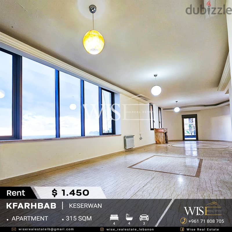  315 SQM Apartment for RENT in Kfarhbab! 0