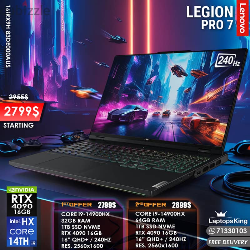 LENOVO LEGION PRO 7 i9-14900HX RTX 4090 QHD+ 240HZ 16" GAMING LAPTOP 0