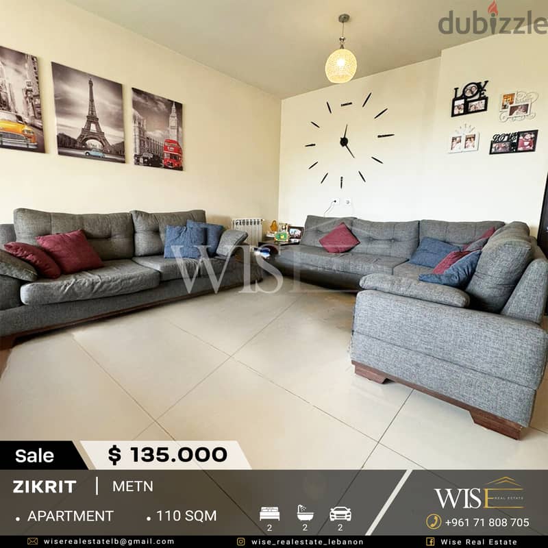 110 SQM Apartment for sale in Zikrit! 0