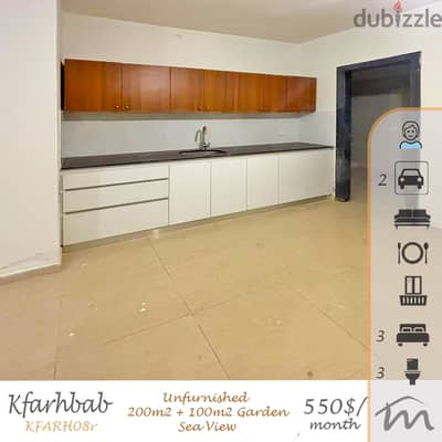 Kfarehab | Brand New 200m² + 100m² Terrace | Sea View | 2 Parking