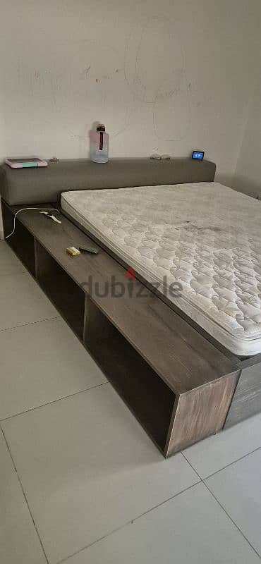 Bed wood and mattress and side storage 0