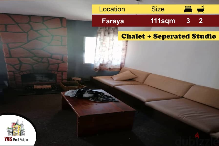 Faraya 111m2 | Chalet + Seperated Studio | Prime Location | View | DA 0