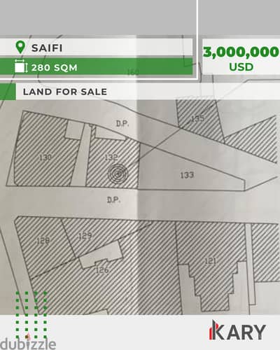 280m2 Land for Sale Located in SAIFI - أرض للبيع في الصيفي