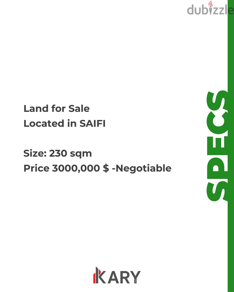 280m2 Land for Sale Located in SAIFI - أرض للبيع في الصيفي 2