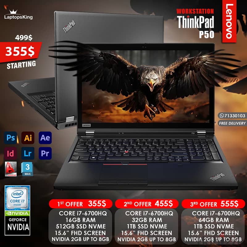 Lenovo Thinkpad P50 Core i7-6700HQ NVIDIA 2GB UP TO 8GB 15.6" Workstat 0