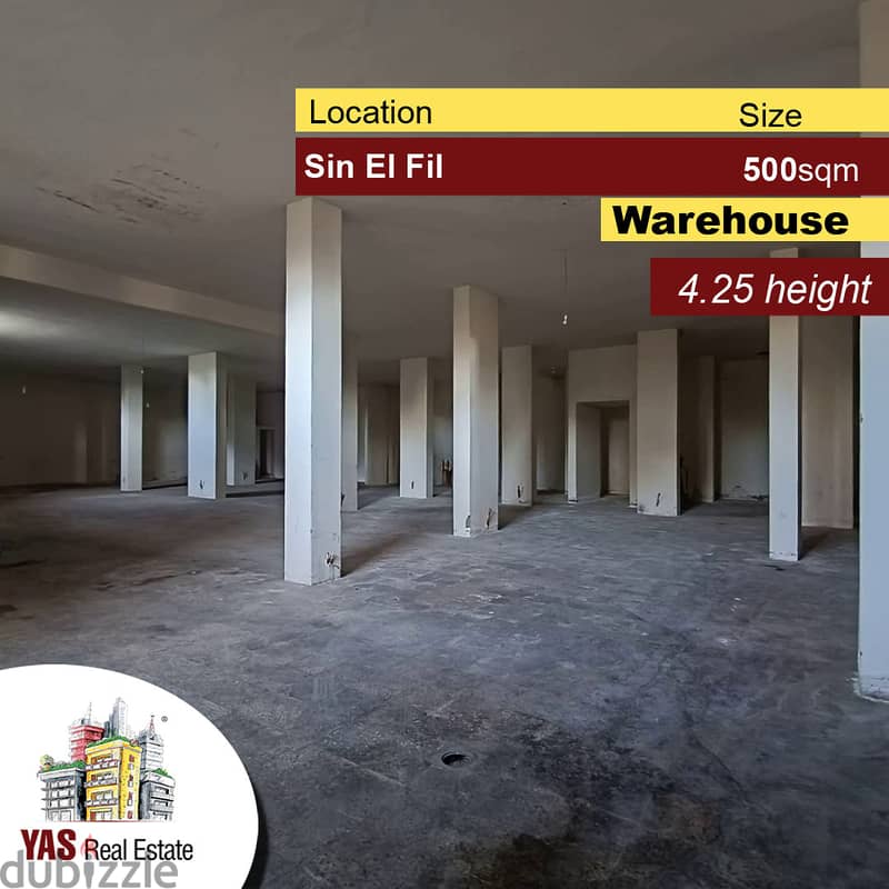 Sin El Fil 500m2 | Spacious Warehouse | 4.25 Height | Prime Area | AA 0