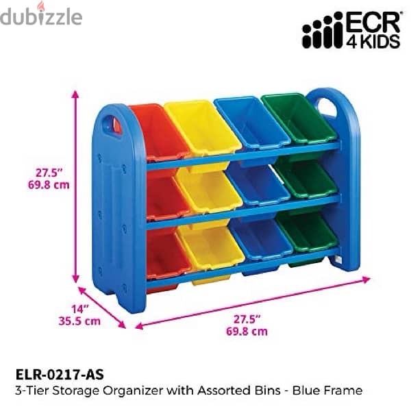 3-Tier Toy Storage Organizer for Kids with 12 Bins - Assorted 0