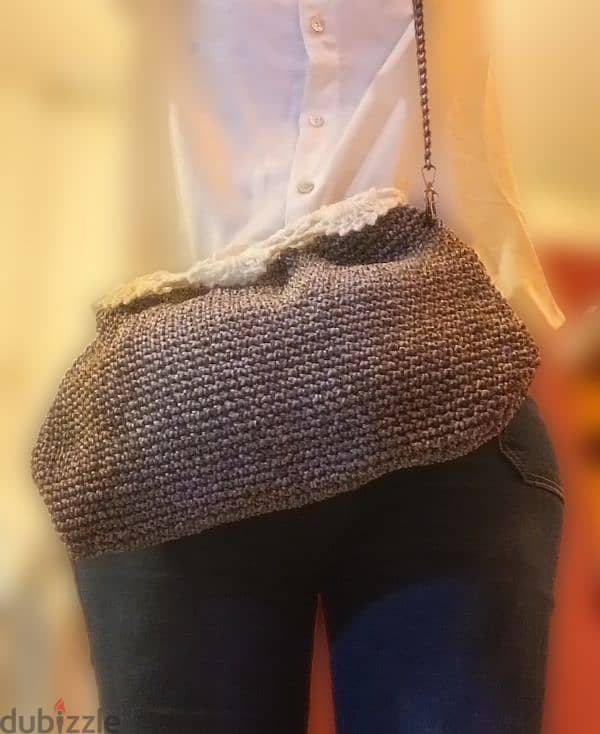 crochet handmade bag grey color 0