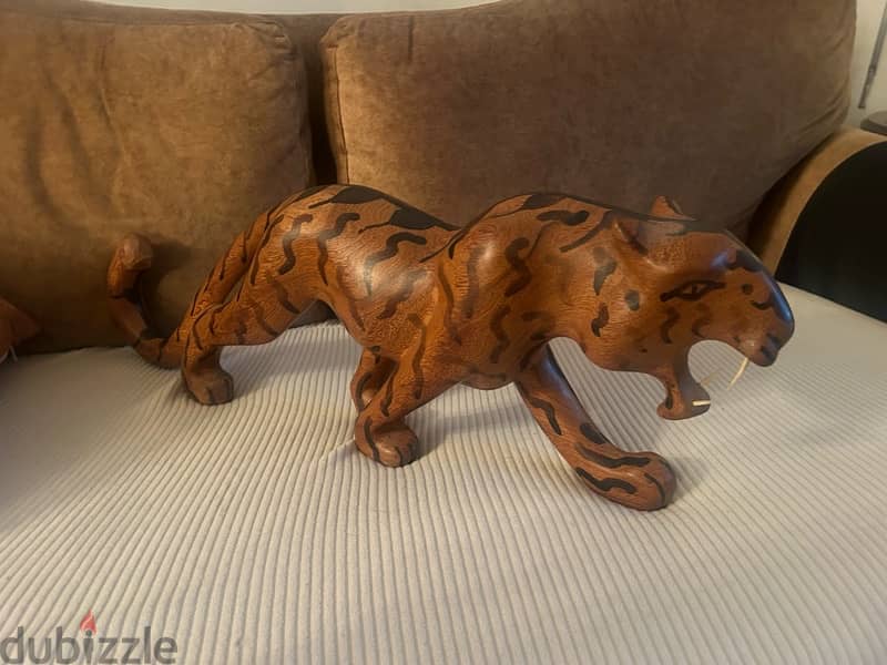 Wooden statues of a Man, Woman, Tiger and Gazelle 5