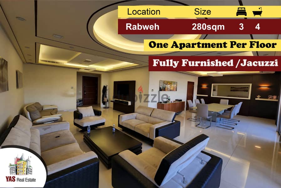 Rabweh 280m2 | Full Floor | Furnished/Equipped |Upgraded |Decorated|AC 0