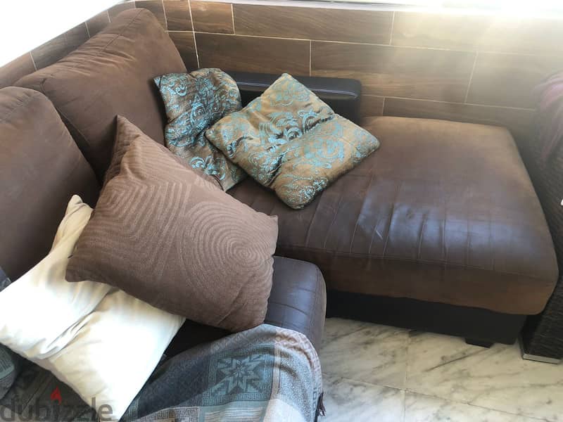 Bamboo set and brown sofa for sale 3