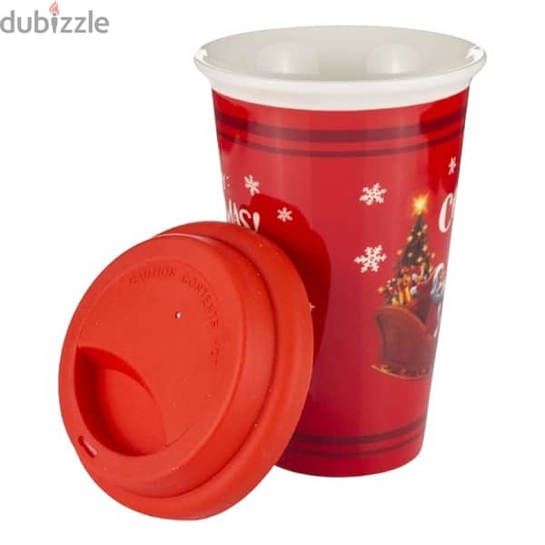 Festive 10 Oz Ceramic Cup with Lid – Perfect Christmas Gift 1