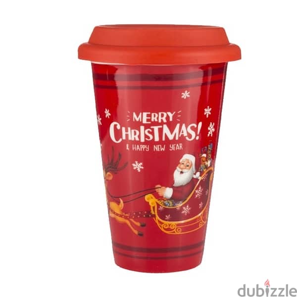 Festive 10 Oz Ceramic Cup with Lid – Perfect Christmas Gift 2