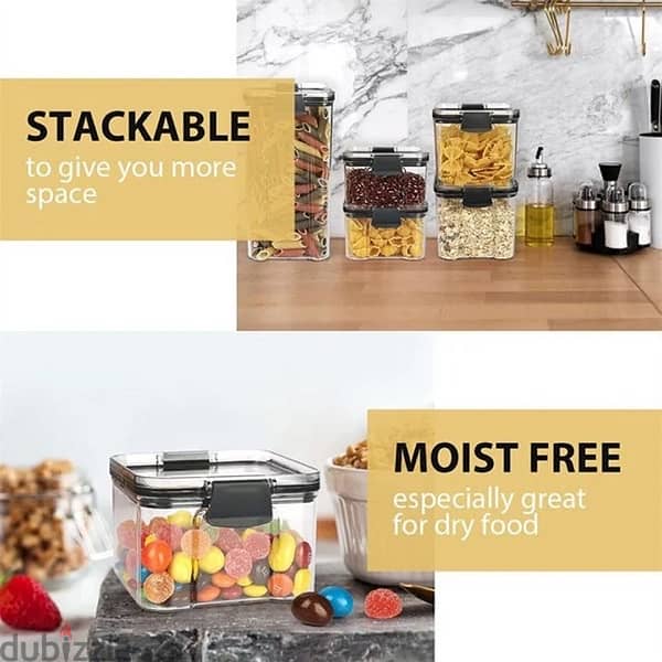 Set of 6 Airtight Plastic Cereal Containers - Durable Food Storage 2