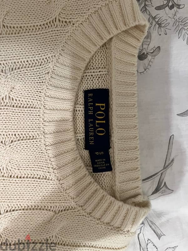 ralph lauren knit cable beige size small 100% authentic 2