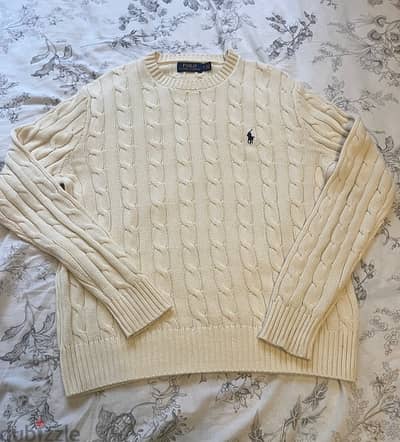 ralph lauren knit cable beige size small 100% authentic