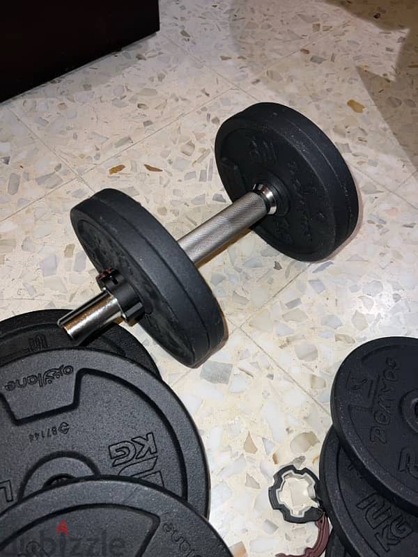 Domyos home gym equipment - weightlifting dumbbells and barbell 50kg 10