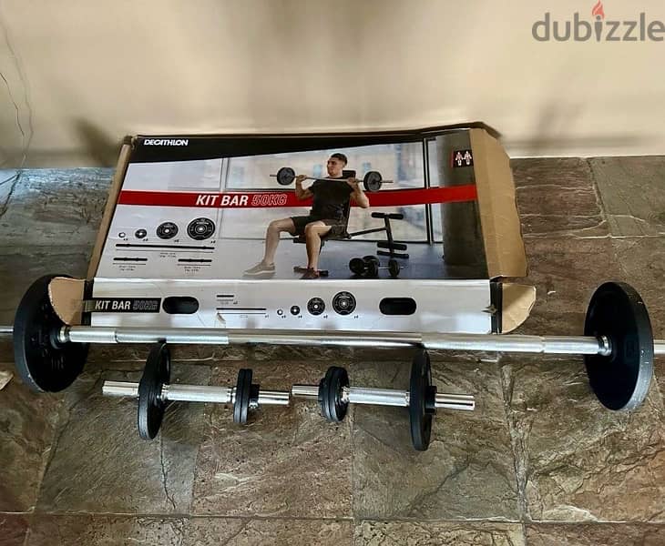 Domyos home gym equipment - weightlifting dumbbells and barbell 50kg 11