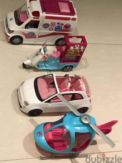 Barbie toys: Barbie clinic car, motorcycler , car & helicopter . 4toys