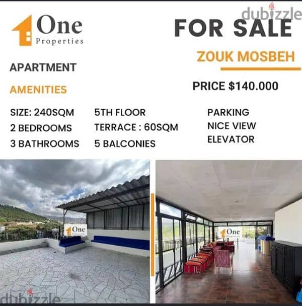 APARTMENT FOR SALE IN ZOUK MOSBEH 0