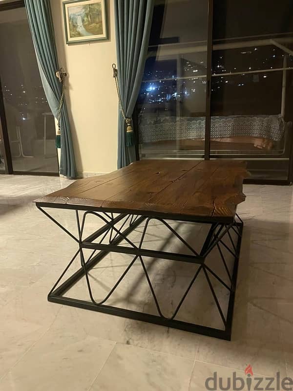 coffee table with natural wood and metal legs 3