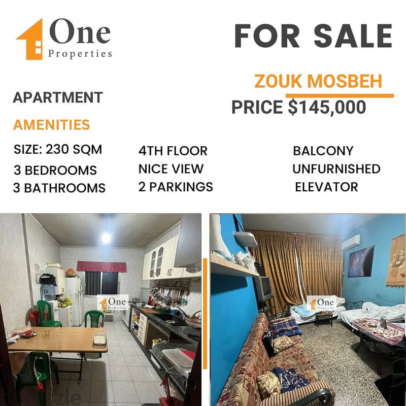 APARTMENT FOR SALE IN ZOUK MOSBEH 0