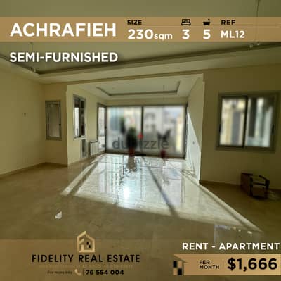 Apartment for rent in Achrafieh semi furnished ML12