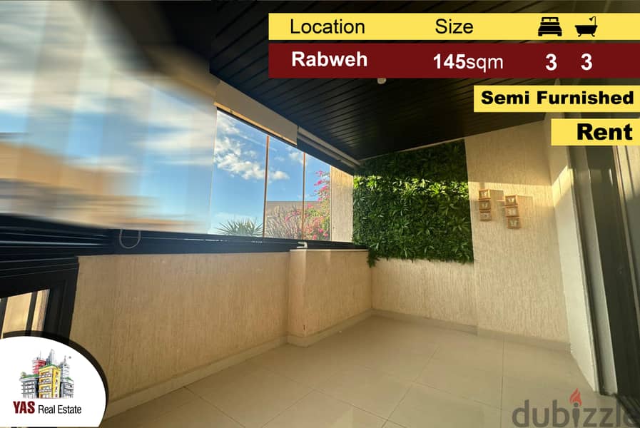 Rabweh 145m2 | Semi Furnished | Rent | Dead –End Street | Luxury | MJ 0