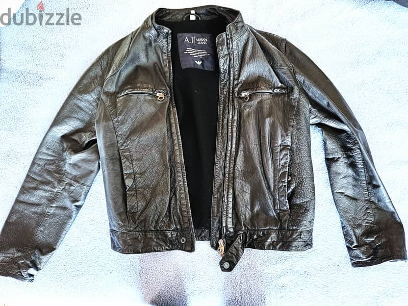 ARMANI Leather Jacket Black Large 6