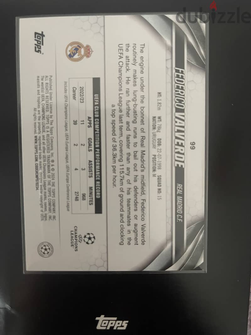 2024 Topps Soccer Trading Card - Real Madrid Federico Valverde #99 1