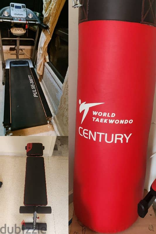 treadmill,  boxing bag, bench 0