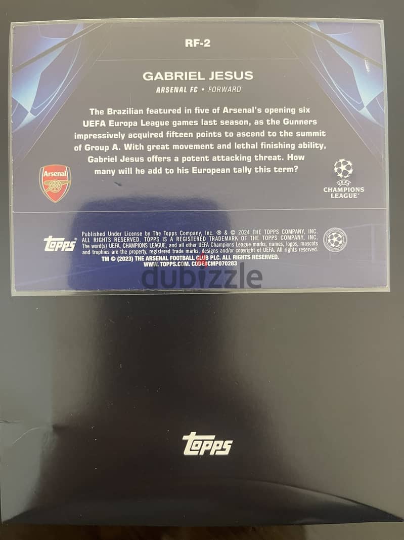 2024 Topps Soccer Trading Card - Arsenal Gabriel Jesus 1