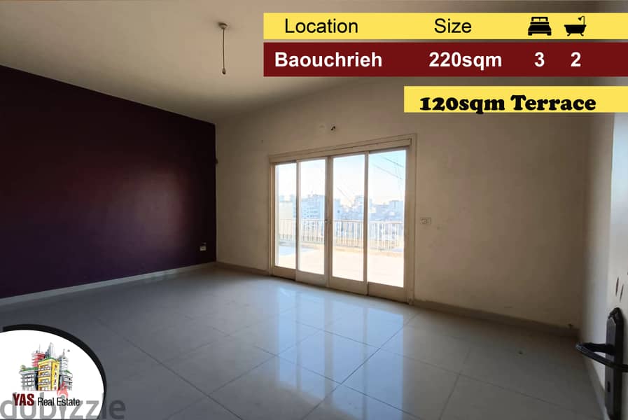 Baouchrieh 220m2 | Terrace 120m2 | Need Renovation | Open View | AA 0