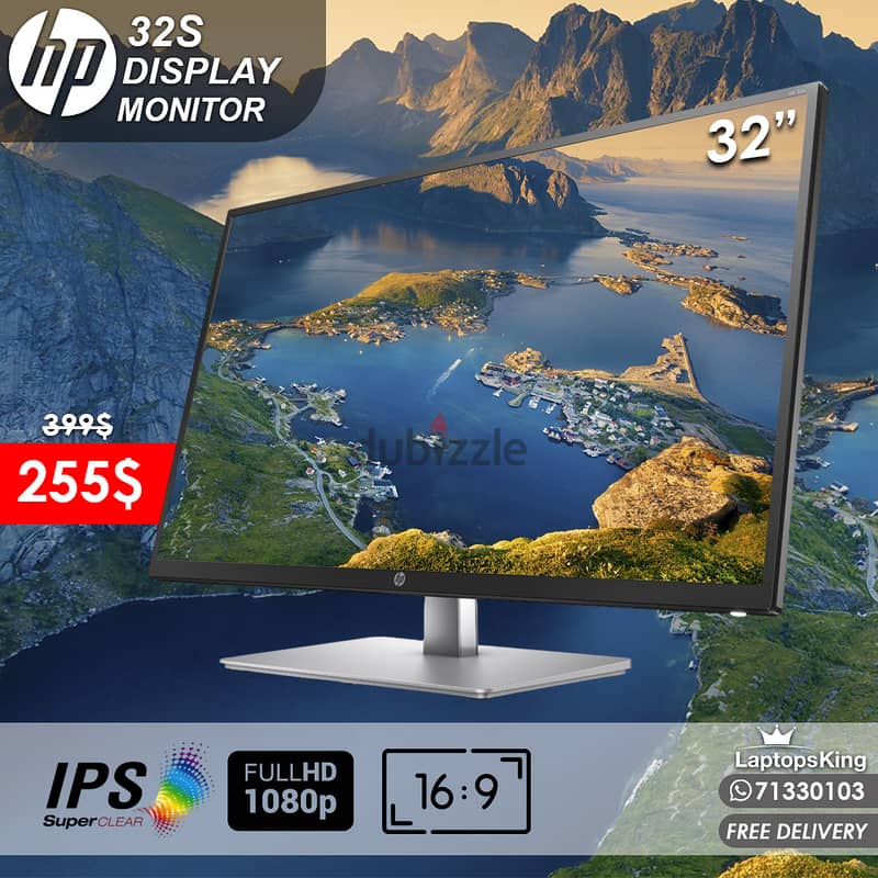 HP 32S DISPLAY MONITOR 1920x1080 32" IPS MONITOR 0