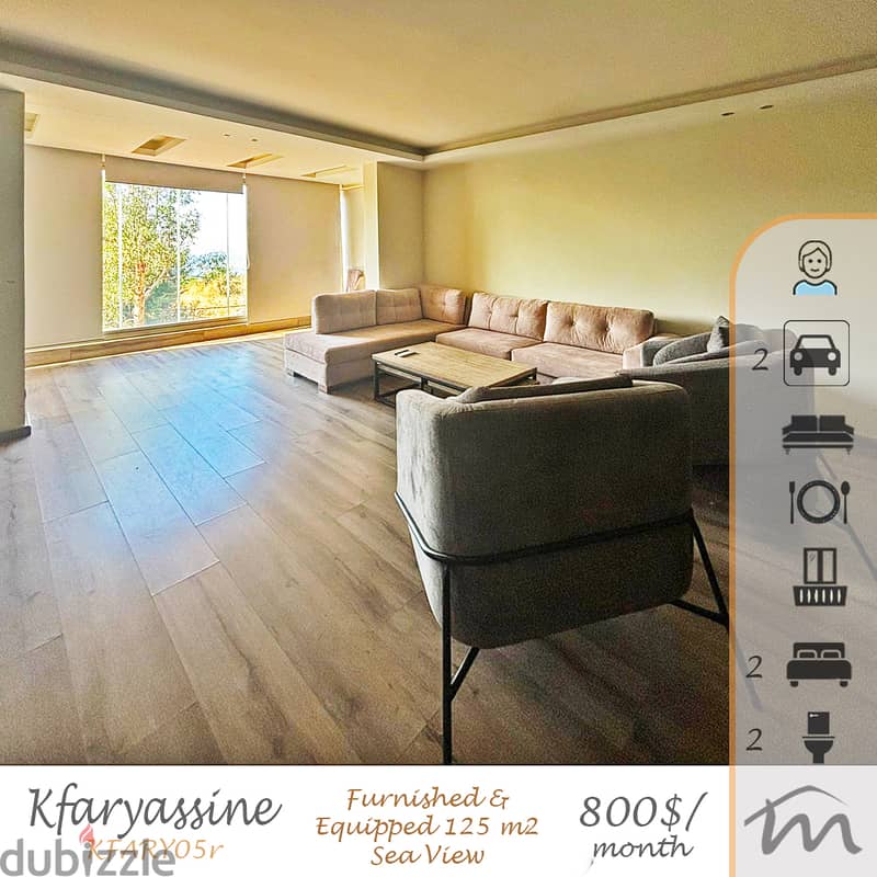 Kfaryassine | Furnished/Equipped/Decorated 125m² | 2 Parking | SeaView 0