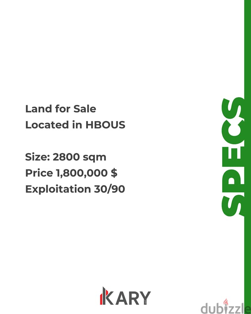 2800m2 Land for Sale in HBOUS - أرض للبيع في حبّوس 2