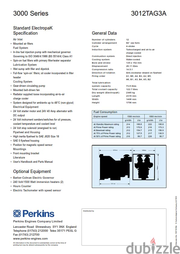 PERKINS  Power Generator, 3012-TAG3, 750KVA 3