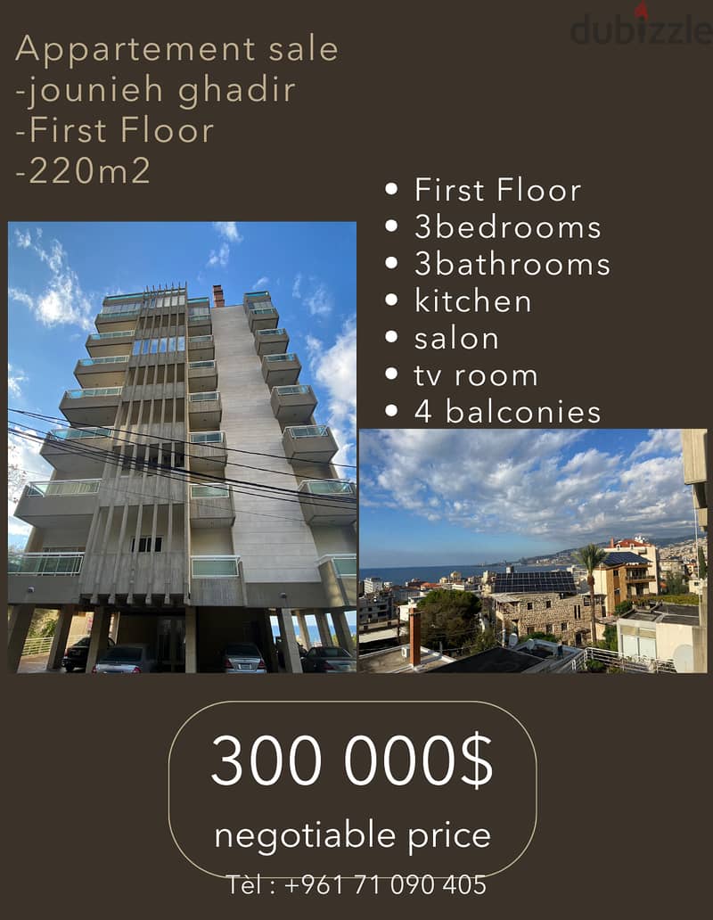 appartment for sale,jounieh , ghadir ,first floor, view of jounieh bay 0