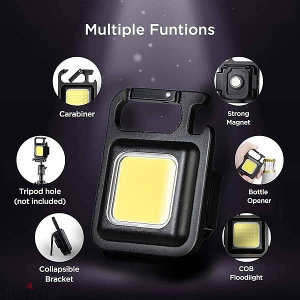 500LM Rechargeable LED Light, 30 COB, 4 Modes, Type-C Charging 0