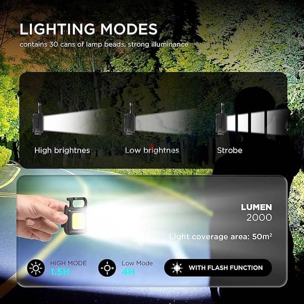 500LM Rechargeable LED Light, 30 COB, 4 Modes, Type-C Charging 4