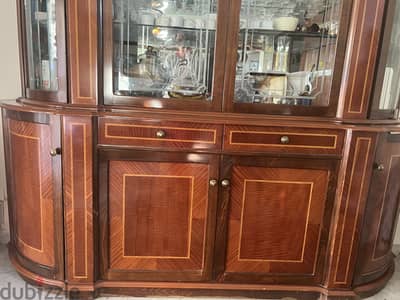 Wooden dressoir with glass shelves and mirrors