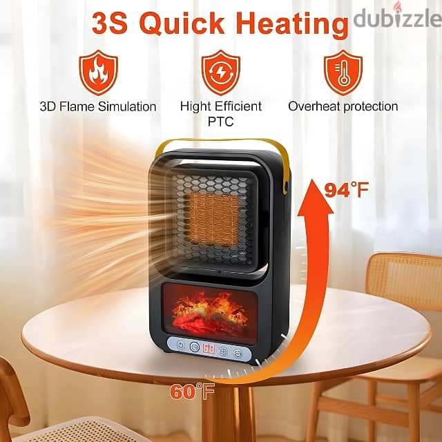 3D Flame Heater 600W with Heat Control, Remote and Timer 1