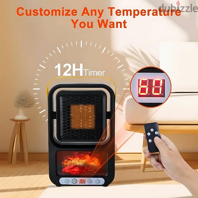 3D Flame Heater 600W with Heat Control, Remote and Timer 5