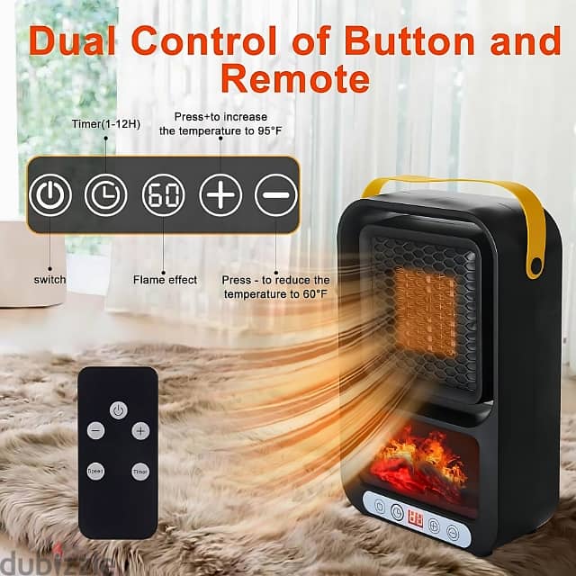 3D Flame Heater 600W with Heat Control, Remote and Timer 8