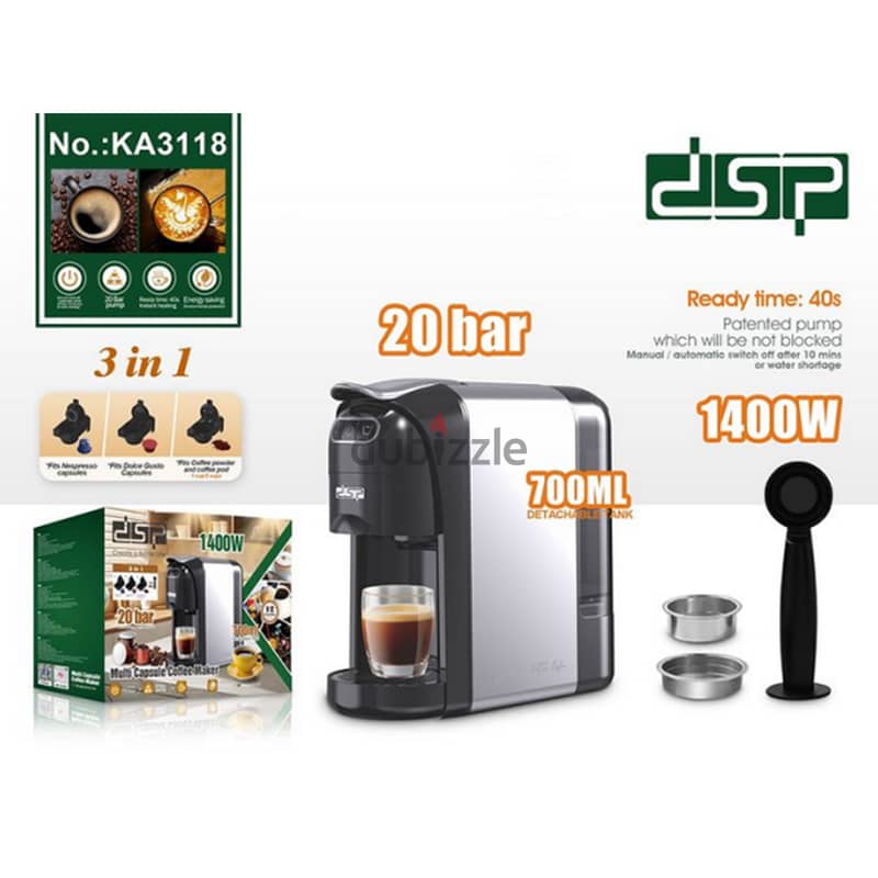 DSP capsule coffee machine, 1400W, 700ml, KA3118 1