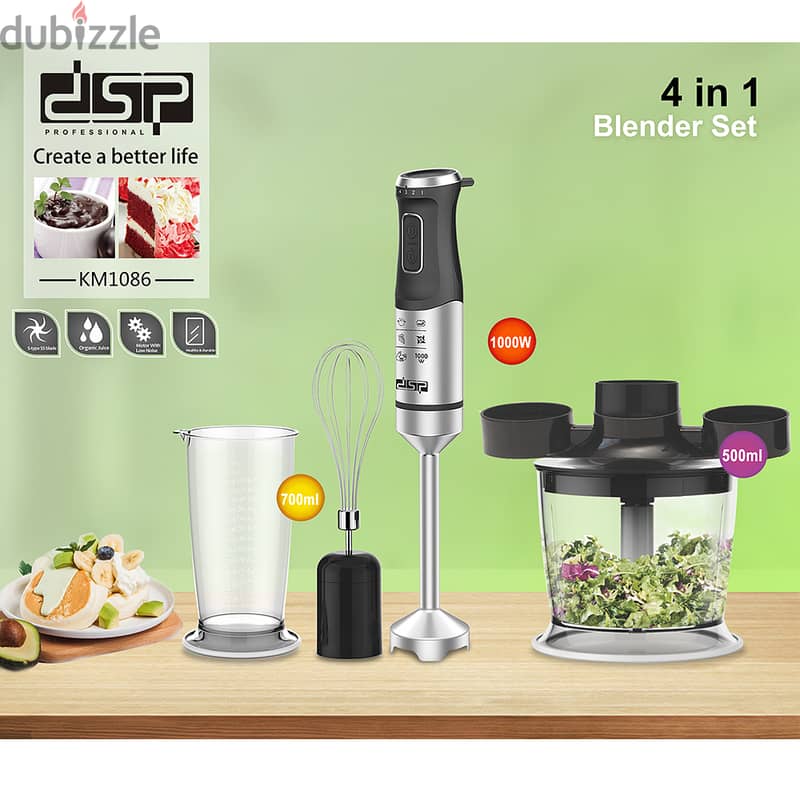 Dsp KM1086, Hand Blender Stainless Steel 4-in-1 2