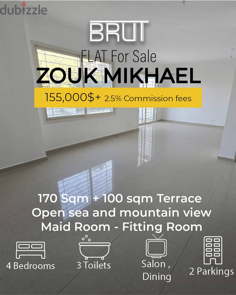 Apartment for sale in Zouk Mikhael Keserwan -170 sqm + 100 m Terrace 0